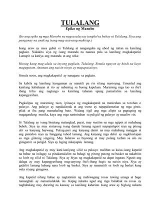 tulalang epiko ng manobo|Aralin 1: Tulalang (Epiko ng mga Manobo .